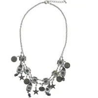 Behave - Set ketting oorhangers - Vintage look zilverkleur blauw