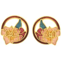 Behave - Dames oorbellen rond bloem rood emaille - romantische stijl