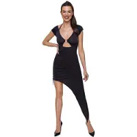 Cotelli Collection Uitdagende Lange Asymmetrische Jurk - Zwart