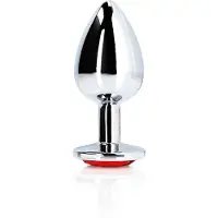 Ouch! Aluminium Buttplug Medium met Rode Steen - Zilver