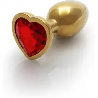 Shots - Ouch! OU805GLD - Heart Gem Butt Plug - Small - Gold / Ruby Red