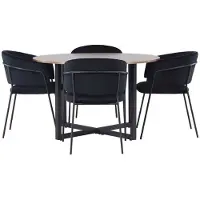 Ebuy24 Durango eethoek tafel okkernoot decor en 4 Selma stoelen zwart.