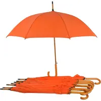 Discountershop Paraplu 8 stuks - Set van 8 Automatische Paraplu 102cm Diameter | Windproof & Groot Formaat | Oranje met Houten Handvat | Sterk & Stevig!