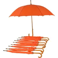 Discountershop Paraplu 10 stuks - Set van 10 Automatische Paraplu 102cm Diameter | Windproof & Groot Formaat | Oranje Paraplu met Houten Handvat | Unisex