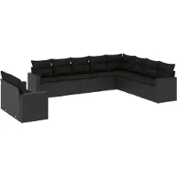 vidaXL 10-delige Loungeset met kussens poly rattan zwart