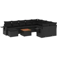 vidaXL 11-delige Loungeset met kussens poly rattan zwart