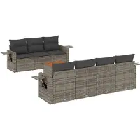 vidaXL 8-delige Loungeset met kussens poly rattan grijs
