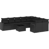 vidaXL 10-delige Loungeset met kussens poly rattan zwart