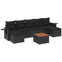 vidaXL 8-delige Loungeset met kussens poly rattan zwart