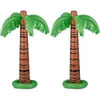 Relaxdays opblaasbare palmboom - set van 2 - 80 cm - festival - zwembad speelgoed - hawaii
