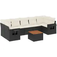vidaXL 8-delige Loungeset met kussens poly rattan zwart