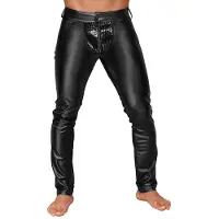 Noir Wetlook trousers with PVC pleats - XXL - Black