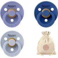 BIBS fopspenen met naam T2 + speenzakje BolleToet - Peri , Cornflower , Dusty blue - 6-18 maanden