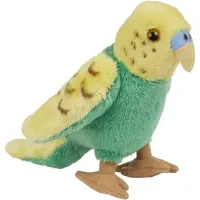 Ravensden Pluche Grasparkiet knuffel - groen/geel - 15 cm - speelgoed vogel knuffeldieren - Vogel knuffels