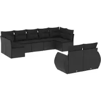 vidaXL 9-delige Loungeset met kussens poly rattan zwart