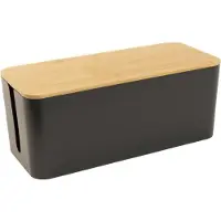 Intirilife Kabelbox met bamboe deksel in Zwart - 32 x 12.5 x 13.5 cm - Kabelbeheerbox, organizer om kabels en stekkerdozen te verbergen
