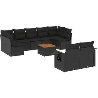 vidaXL 10-delige Loungeset met kussens poly rattan zwart