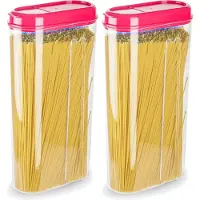 PlasticForte Voedselcontainer strooibus - 2x - roze - 2350 ml - kunststof - voorraadpotten