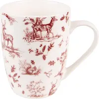 Clayre & Eef Mok 300 ml Beige Rood Porselein Rendieren en bomen Theemok Beige Theemok