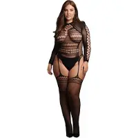 Le Désir Bodystocking met lange mouwen en korte col - Plus Size