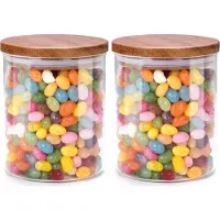 Alpina Voorraadpot/bewaarpot Foodking - 2x - borosilicaat glas - 600 ml - glas/hout - D9.5 x H11 cm - voedsel bewaren