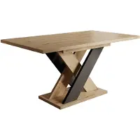 Meubella Eetkamertafel Xandra - Eiken - Zwart - 160 cm - Uitschuifbaar
