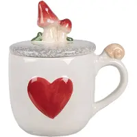 Clayre & Eef Mok 400 ml Wit Rood Keramiek Paddenstoelen Koffiemok Wit Koffiemok