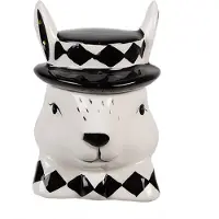 Clayre & Eef voorraadpot, konijn, 11 cm, wit/zwart, keramiek