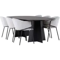 Ebuy24 Bootcut eethoek tafel zwart en 6 Evelina stoelen grijs.