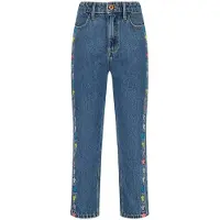 Vingino straight leg jeans met sterren mid blue wash Blauw Meisjes Denim - maat 152