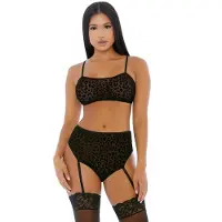 Erotic Treasure Forplay - Lustful Leopard Cami Lingerie Set - Zwart