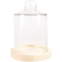 Clayre & Eef Stolp Ø 13x18 cm Bruin Hout Glas Rond Glazen Stolp Bruin Glazen Stolp