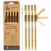 SmartaSaker Herbruikbare rietjes van RVS - met borstel - Goud - Buigbaar - 4 Stuks