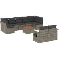 vidaXL 10-delige Loungeset met kussens poly rattan grijs