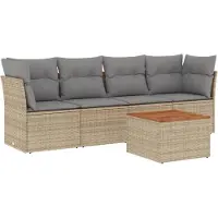 vidaXL 5-delige tuinmeubelset met kussens, beige, van polyrotan