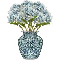 Emerald Kunstbloem hortensia tak - 8x - 52 cm - licht blauw - Real Touch - hydrangea - kunst zijdebloemen
