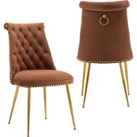 Merax Set van 2 Eetkamerstoelen - Velvet Stoelen - Koffie Bruin met Goud