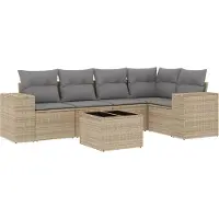 vidaXL 6-delige Loungeset met kussens poly rattan beige
