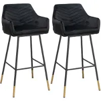 Bronx71 Velvet barkruk Fiona zwart 65-78 cm - Barkrukken set van 2 - barstoel
