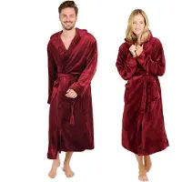 Blumtal Badjas Unisex - Dames en Heren Badjas - Fleece Badjas met Capuchon - met Zakken - Donkerrood - Maat L