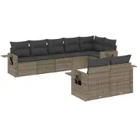 vidaXL 8-delige tuinmeubelset met kussens, grijs, polyrotan