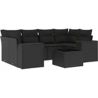 vidaXL 7-delige Loungeset met kussens poly rattan zwart