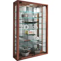 Hioshop VitrosaMini vitrinekast wandmontage met spiegel 2 glazen deuren nootboom decor.