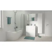 Linie Palma enkele badwand 80 cm helder glas met gestreepte matte band mat wit profiel