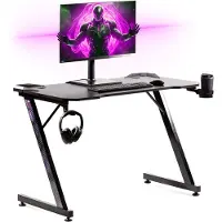 GADGY Game Bureau Carbon - Gaming Bureau 110 CM Breed - Gaming Desk met Carbon Details - Gaming Tafel met Koptelefoonhouder, bekerhouder & kabeltunnel - Level Up Gamen met Gadgy - Zwart Carbon