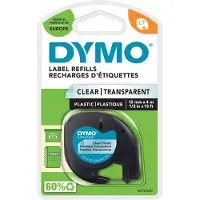 Dymo LetraTag Lettertape 12mm x 4m Zwart Transparant