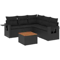 vidaXL 6-delige Loungeset met kussens poly rattan zwart