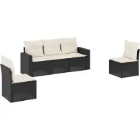 vidaXL 5-delige Loungeset met kussens poly rattan zwart
