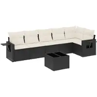 vidaXL 7-delige tuinmeubelset met kussens, zwart, polyrotan