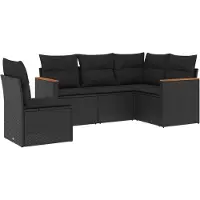 vidaXL 5-delige tuinmeubelset met kussens, zwart, polyrotan